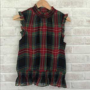J Crew Ruffle sleeveless holiday blouse